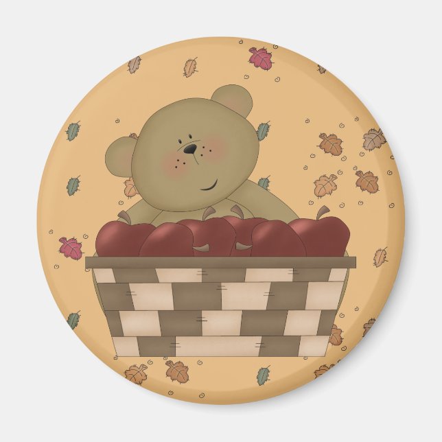Apfelernte Teddybär Magnet (Vorne)