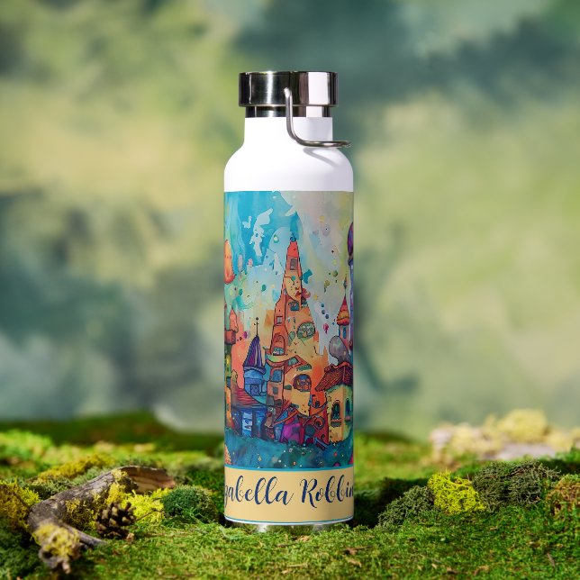 Apfelförmige Fantasy Fairy House Whimsical Art Trinkflasche (Außenbereich)