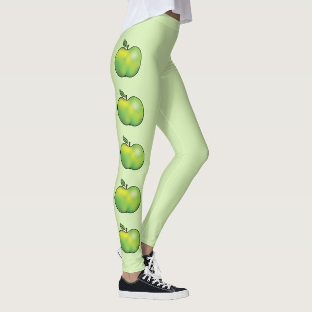 Apfelfrüchte aus grünem Cartoon auf hellgrün Leggings (Rechts)