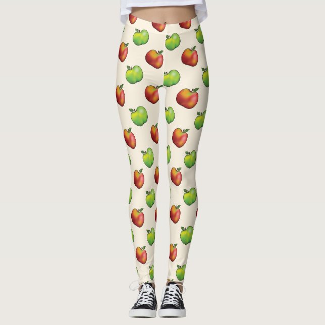 Apfelfruchtmuster aus rotem und grünem Cartoon Leggings (Vorderseite)