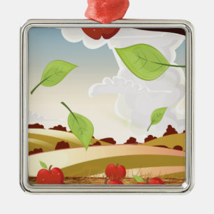 Apfelgartenlandschaft Cartoon Silbernes Ornament