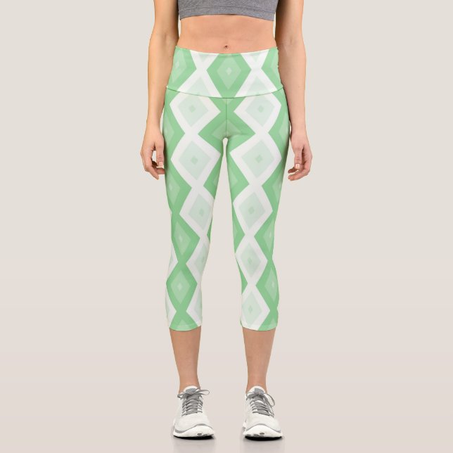 Apfelgrün-Diamantmuster Capri Leggings (Vorderseite)