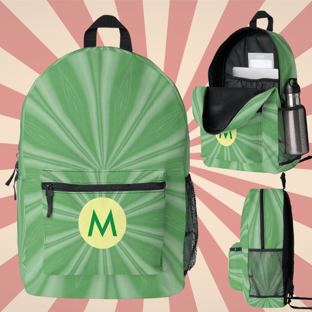 Apfelgrün-Gelborsten-Mit Monogramm-Kreis Bedruckter Rucksack (Von Creator hochgeladen)