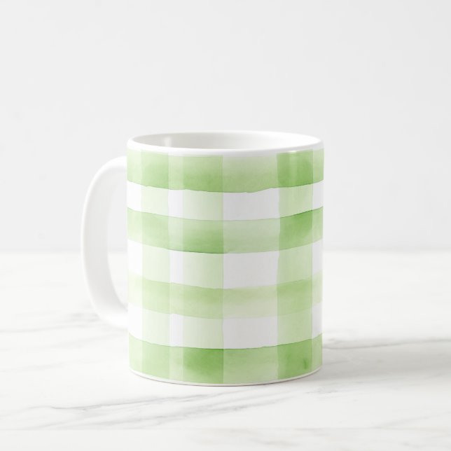 Apfelgrün Kariert Streifen Kaffeetasse (Vorderseite Links)