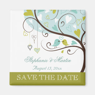 Apfelgrün und Weichblau lieben Vögel Save the Date Magnet