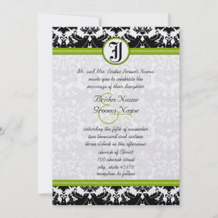 Apfelgrüne schwarze Liebesvogel Damast Hochzeitsei Einladung