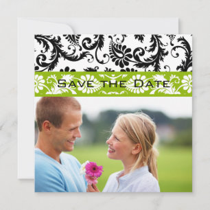 Apfelgrüner Damast Wirbel Hochzeit Save the Date