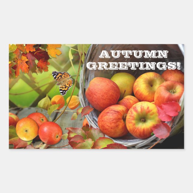 Apfelkörbe Autumn Grüße Rechtecksticker Rechteckiger Aufkleber (Vorderseite)