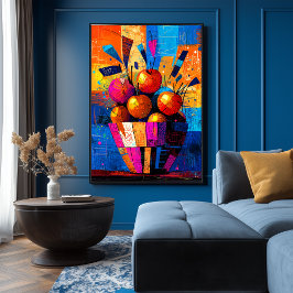 Äpfelkörbe im lebendigen kubistischen Stillleben Poster