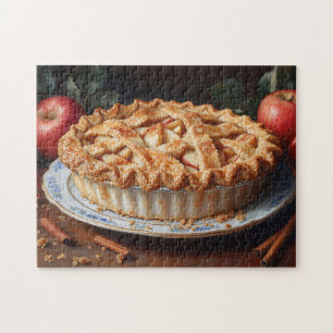 Apfelkuchen im vintage Stil gemalt Puzzle