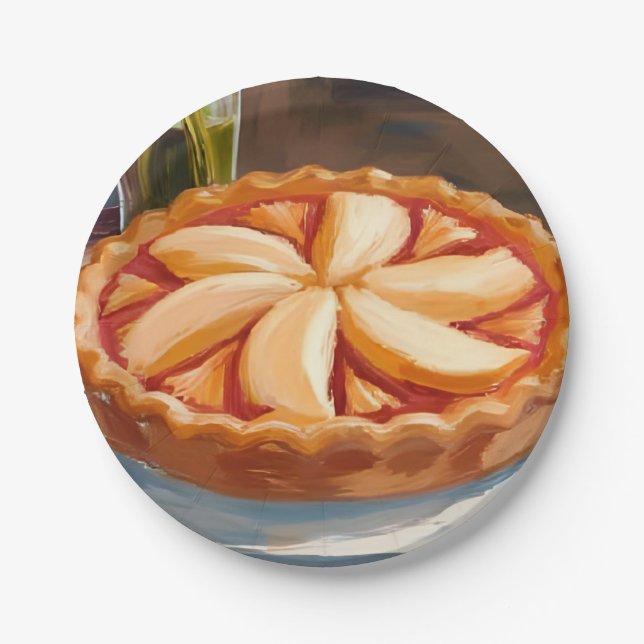 Apfelkuchen-Wasserfarben-Thanksgiving-Malerei Pappteller (Vorderseite)