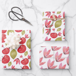 Apfelmuster Wasserfarbe Handlackierte Wrapping Pap Geschenkpapier Set