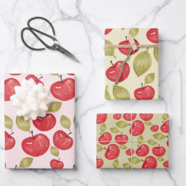 Apfelmuster Wasserfarben Handlackierte Wrapping Geschenkpapier Set