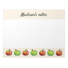 Apfelobst und Apfelkuchen mit rotem und grünem Car Notizblock