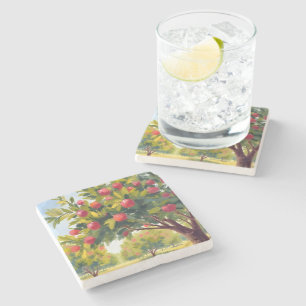 Apfelplantage Herbst Aquarell Steinuntersetzer