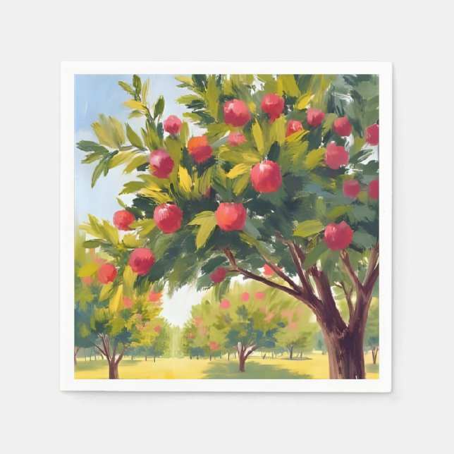 Apfelplantage Herbst Wasserfarben Kunst Serviette (Vorderseite)