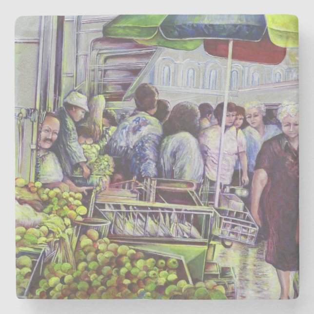 Apfelsinen erfordern Äpfel, Misloc Steinuntersetzer (Vorderseite)