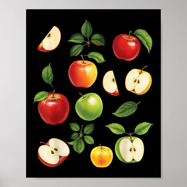 Apfelsorten Verschiedene Arten Apfelpflücker Ernte Poster (Vorne)