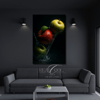Apfelspritzer im Wasser – Fruchtfotografie Wandkun Poster