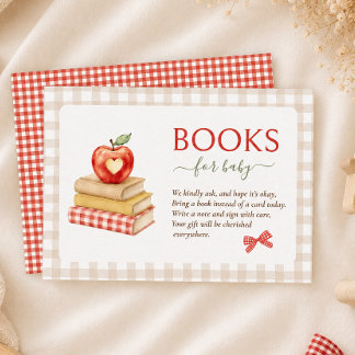 Apfelthema rotes Gingham-Baby-Shower-Bücher für Ba Begleitkarte