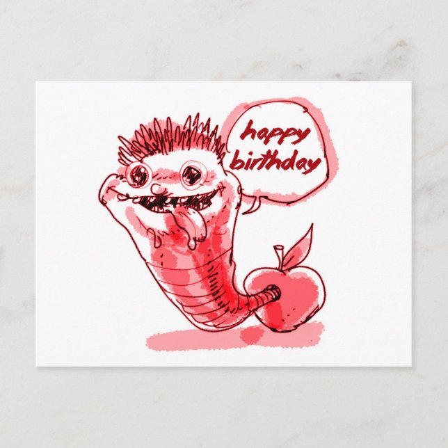 Apfelwurm Cartoon zum Geburtstag Postkarte (Vorderseite)