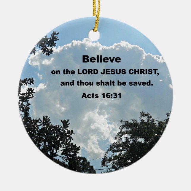 Apg 16:31 Glaube an den Herrn Jesus Christus Keramikornament (Vorne)