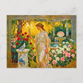 Aphrodite in Rose Garden with Fountain, Shell and Postkarte
