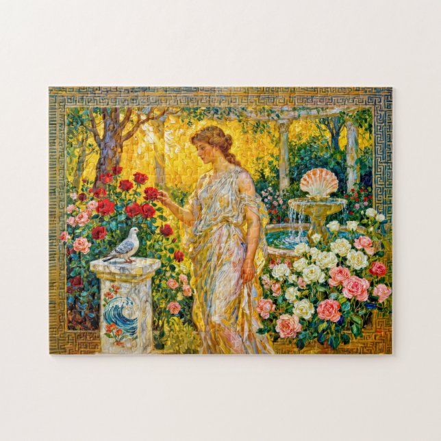 Aphrodite in Rose Garden with Fountain, Shell and  Puzzle (Horizontal)