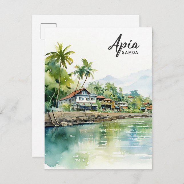 Apia Samoa Wasserfarbenmalerei Reisen Postkarte (Vorne/Hinten)