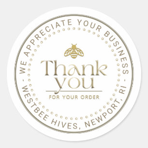 APIARY 3D GOLD HONEY BEE LOGO BUSINESS DANKE RUNDER AUFKLEBER