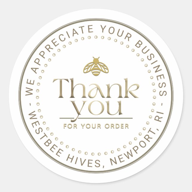 APIARY 3D GOLD HONEY BEE LOGO BUSINESS DANKE RUNDER AUFKLEBER (Vorderseite)