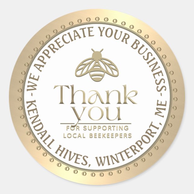 APIARY 3D GOLD HONEY BEE LOGO BUSINESS DANKE RUNDER AUFKLEBER (Vorderseite)