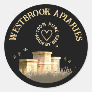 Apiary Beekeeper's Product Label Beehives Black Runder Aufkleber