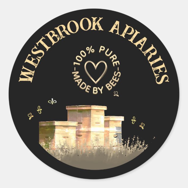 Apiary Beekeeper's Product Label Beehives Black Runder Aufkleber (Vorderseite)