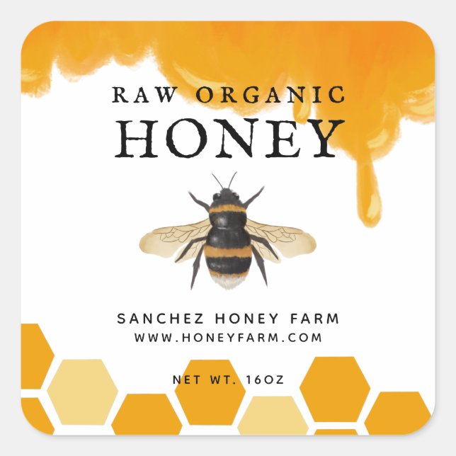 Apiary Honey Farm Jar Labels Quadratischer Aufkleber (Vorderseite)