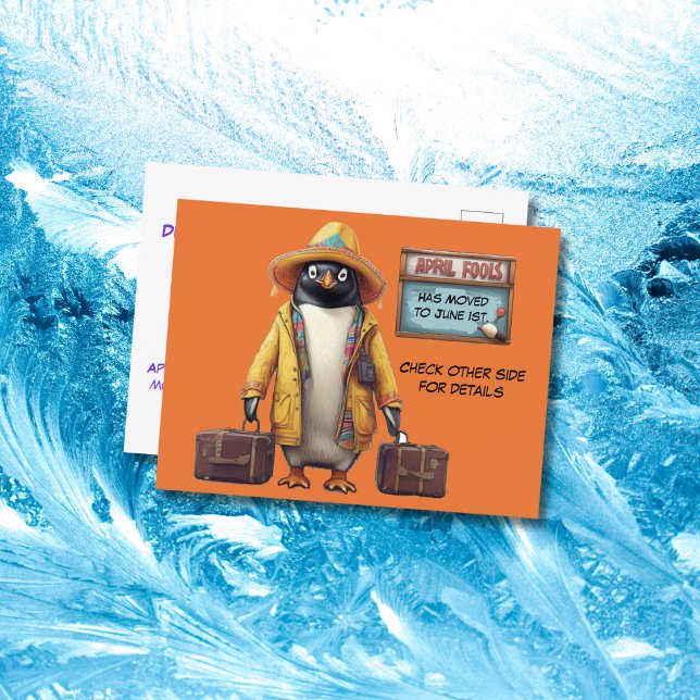Apil-Narr-Tagespenguin mit Koffern Postkarte (Von Creator hochgeladen)