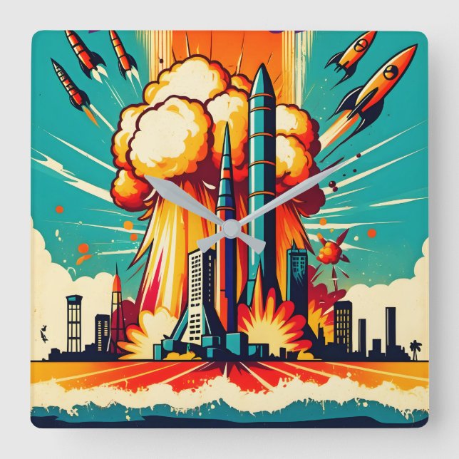 Apocalyptic Blast Quadratische Wanduhr (Vorderseite)