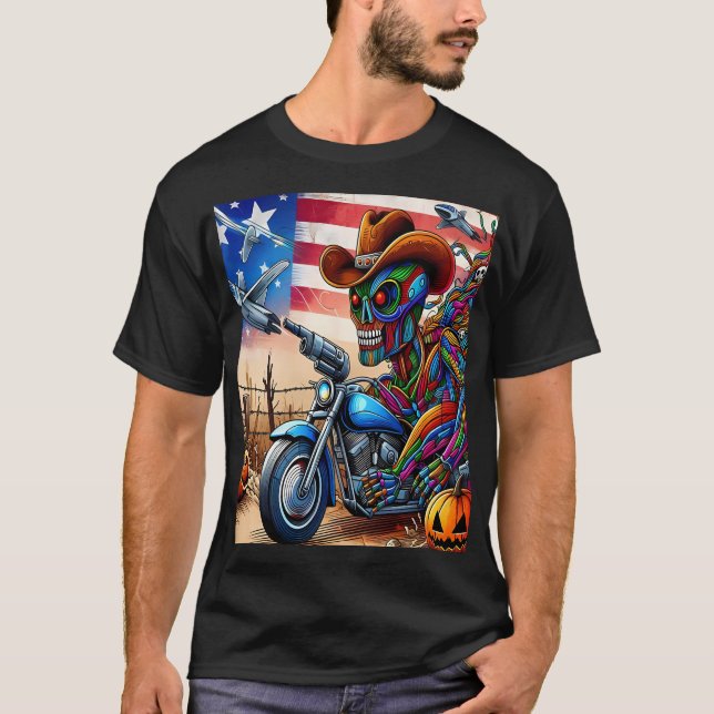 Apocalyptic Rider on a Harley in the American Dese T-Shirt (Vorderseite)