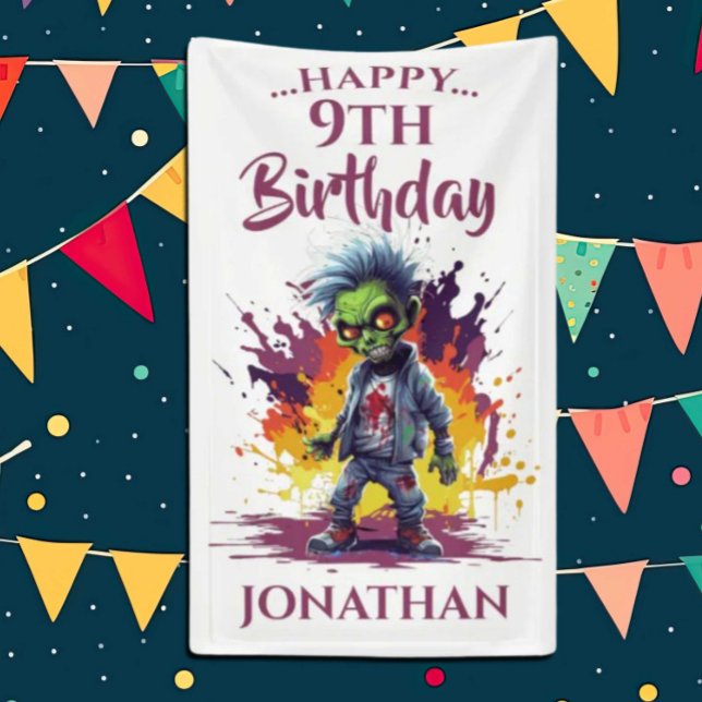 Apokalypse Birthday Zombie Boy Banner (Zombie Walkers,  Your birthday party won't be complete without an array of gruesome zombie props! )