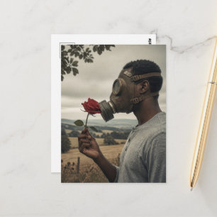 apokalyptischer Vintage-Mann mit Gasmaske rote Ro Postkarte