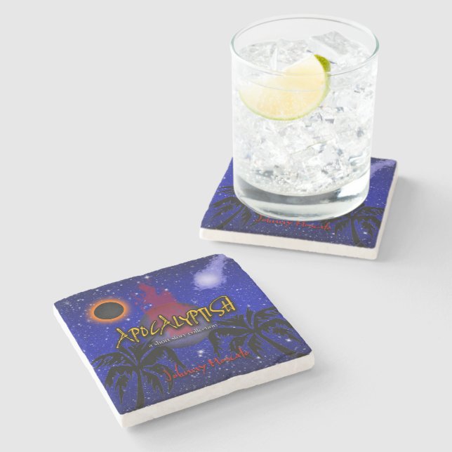 Apokalyptisches Buchcover Steinuntersetzer (Seitenansicht)