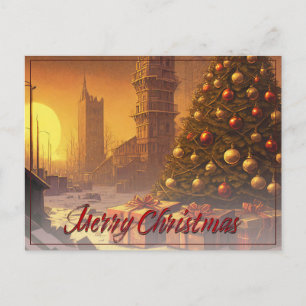 Apokalyptisches Weihnachtsmotiv, mit Geschenken Feiertagspostkarte
