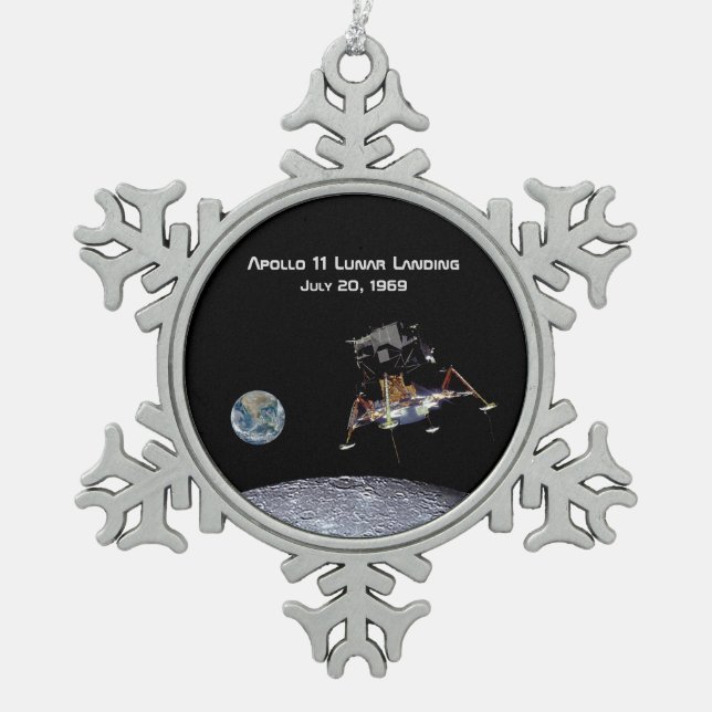Apollo 11 Lunar Landing Schneeflocken Zinn-Ornament (Vorderseite)