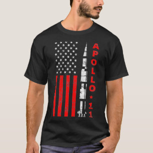 Apollo 11 Saturn V Rocket USA Flag T-Shirt