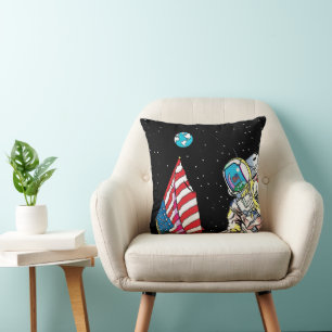 Apollo-Astronaut mit Flagge und Erde Pop-Art Kissen