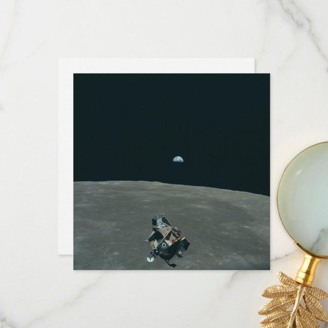 Apollo Lunar Lander und Erdaufgang über dem Mond Dankeskarte (Vorderseite/Rückseite Beispiel)