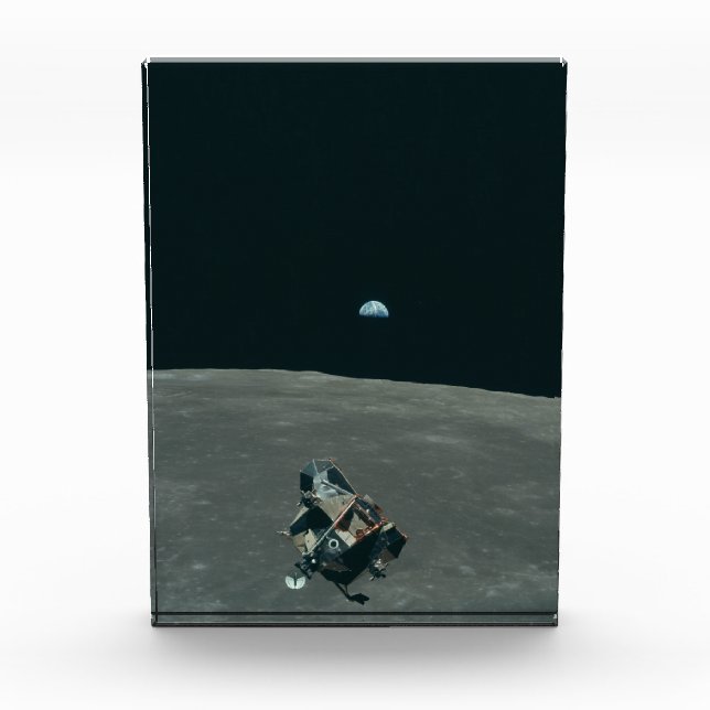 Apollo Lunar Lander und Erdaufgang über dem Mond Fotoblock (Vorderseite)