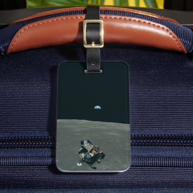 Apollo Lunar Lander und Erdaufgang über dem Mond Gepäckanhänger (Vorderseite Insitu 2)