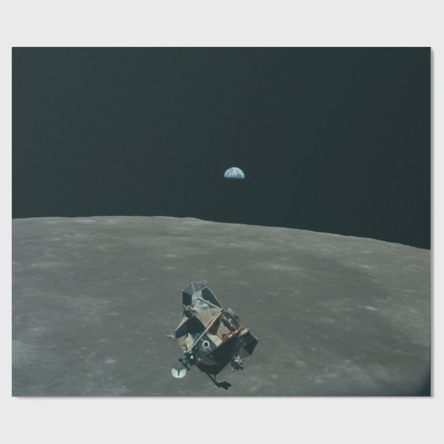 Apollo Lunar Lander und Erdaufgang über dem Mond Geschenkpapier (Flach)