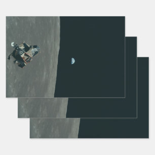 Apollo Lunar Lander und Erdaufgang über dem Mond Geschenkpapier Set